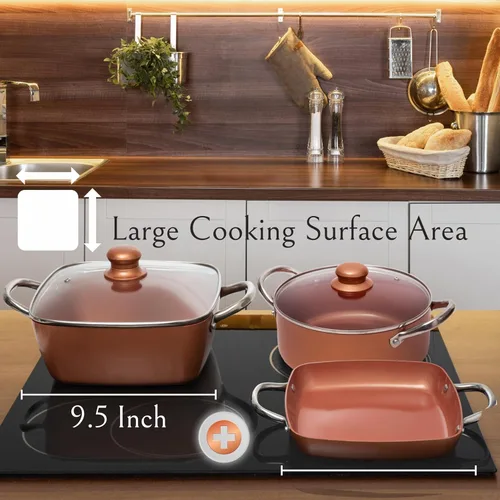 Miniatura 4 de Moss & Stone 7 piezas de utensilios de cocina de chef de cobre, sartén antiadherente de 9.5 x 3.5 pulgadas, cesta para freír, apta para lavavajillas