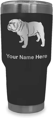 Miniatura 33 de LaserGram Vaso aislado al vacío de 20 onzas, Bulldog Dog, grabado personalizado incluido (negro)