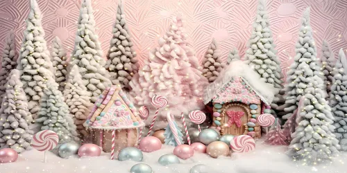 Miniatura 8 de Kate Decoración interior del árbol de Navidad de 7 x 5 pies Fondos de fotografía de pan de jengibre Candy House Pink Christmas Party Theme Kids