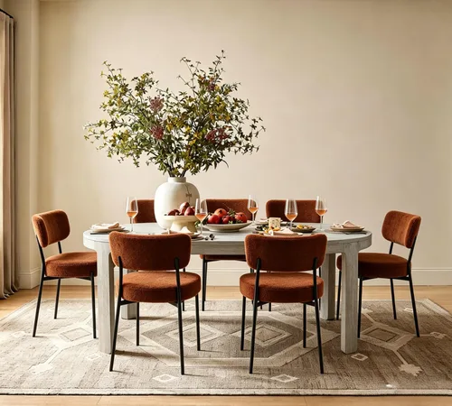 Miniatura 9 de Boucle - Juego de 2 sillas de comedor modernas de mediados de siglo con respaldo curvado y marco de metal, sillas de comedor tapizadas redondas