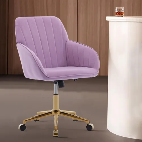 Miniatura 8 de Silla de oficina en casa, silla giratoria de terciopelo para escritorio, sillón tapizado moderno con base dorada para niñas y mujeres, asiento