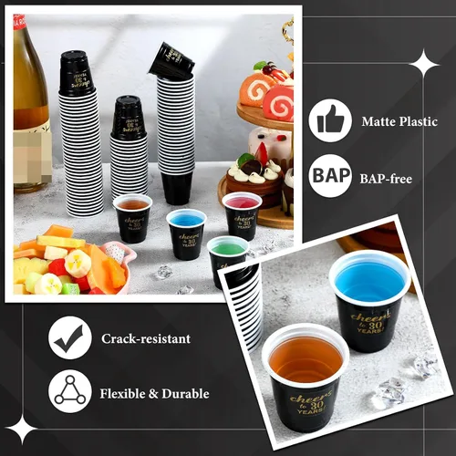 Miniatura 7 de 100 vasos desechables de plástico transparente para cumpleaños de 30 años de 30 años, de 2 onzas, para hombres y mujeres, para aniversario, fiesta