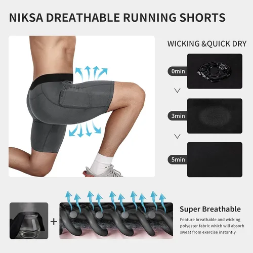 Miniatura 4 de Niksa Pantalones cortos de compresión para hombre, paquete de 3 unidades, ropa interior de compresión para hombre, pantalones cortos deportivos