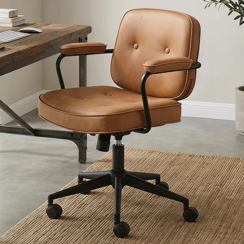 Miniatura 10 de DUOMAY Silla de escritorio retro para computadora de oficina en casa con reposabrazos, moderna silla giratoria de respaldo medio, silla de oficina