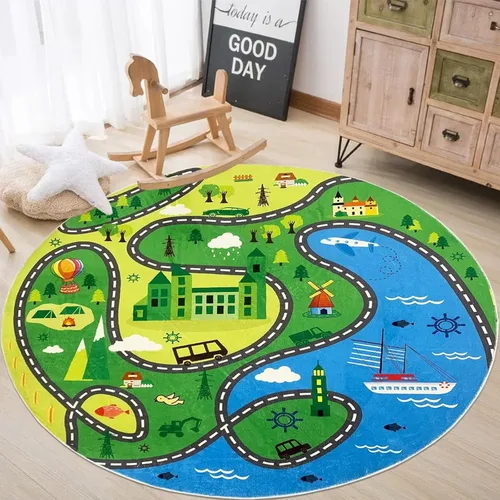 Miniatura 8 de ABREEZE Alfombras redondas para niños de 2.6 pies, de lana sintética, antideslizantes, alfombra para gatear, colorida, educativa y divertida