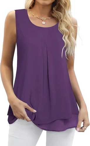 Miniatura 2 de Gaharu Blusa casual sin mangas para mujer, de doble capa, estilo casual, con vuelo