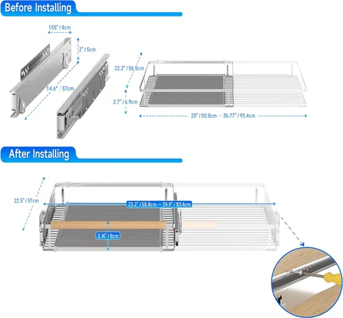 Miniatura 2 de SUZLON Organizador de gabinete extraíble expandible, 23 ~ 39.8 pulgadas de ancho x 22.5 pulgadas de profundidad, estantes deslizantes resistentes