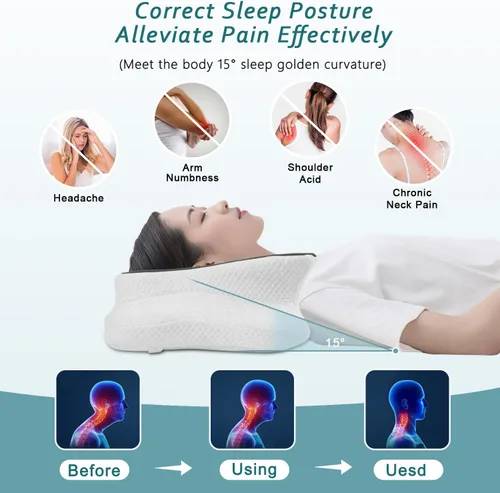 Miniatura 2 de CHxxy Almohada cervical para el cuello para aliviar el dolor de dormir, almohadas de espuma viscoelástica, almohadas ergonómicas para dormir de Gris