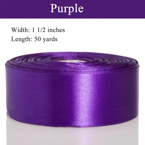 Miniatura 3 de YASEO Cinta de satén liso morado de 1 1/2 pulgadas, cinta de tela artesanal de 50 yardas para envolver regalos, ramos florales, decoración de fiesta