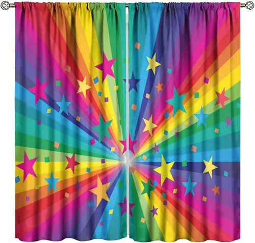 Miniatura 47 de Cortinas opacas abstractas de arco iris, pintura de color arcoíris con gotas, diseño gráfico creativo con bolsillo para barra, para sala de estar