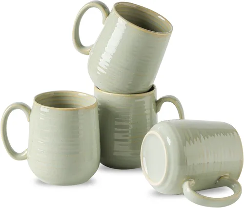 Miniatura 20 de Juego de 4 Tazas de Café de HASENSE, Tazas de Cerámica de 12 Oz con Mango Grande, Juego de Tazas Rústicas Coloridas para Café, Té, Coco, Café