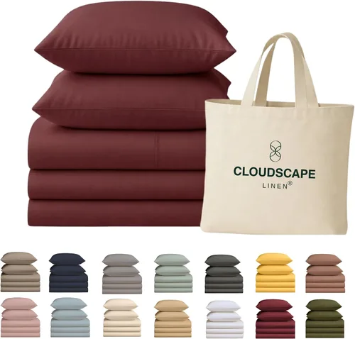 Miniatura 48 de Cloud Scape Linen - Juego de sábanas de 100% algodón egipcio, tamaño individual, juego de ropa de cama de lujo de 3 piezas, 400 hilos, calidad