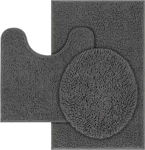 Miniatura 19 de Tapete de baño lavable a máquina, absorbe de agua, es antideslizante, suave y de microfibra, felpilla+F199:G228, Beige, 3 PCS