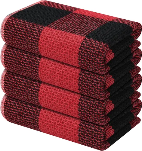 Mordimy Toallas de cocina 100% algodón con tejido de gofre, 13 x 28 pulgadas, paños de cocina súper suaves y absorbentes para secar platos, paquete