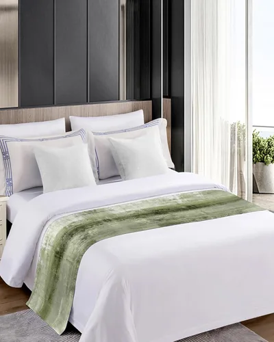 Miniatura 4 de Camino de cama para cama tamaño Queen, color verde salvia, manta decorativa para pie de cama, pintura al óleo geométrica moderna, arte abstracto