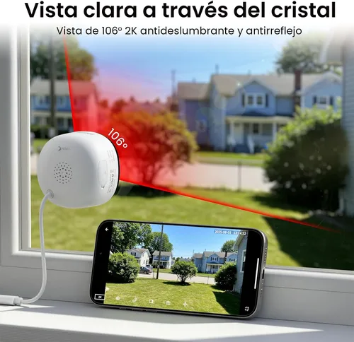 Miniatura 3 de Cámara de ventana 2K sin taladro, paquete de 2 cámaras para seguridad del hogar, monitoreo interior y exterior a través de vidrio, visión nocturna a