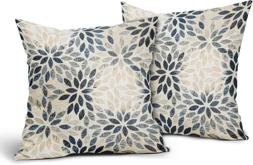 Miniatura 2 de Juego de 2 fundas de almohada de dalia azul marino de 20 x 20 pulgadas, fundas de almohada cuadradas decorativas de flores geométricas rústicas