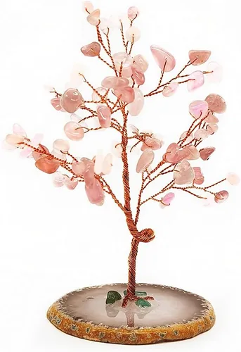 Miniatura 8 de Colorsheng Árbol de dinero de cristal de cuarzo Feng Shui, ágata natural, copos de geoda, base de geoda, decoración estilo bonsái para suerte y Verde