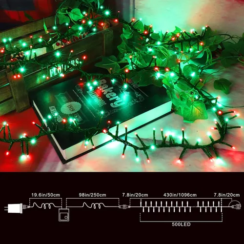 Miniatura 4 de LAMPHOME - Cadena de luces LED de 500 luces para exteriores, 46 pies, con 16 modos, luces impermeables verdes, rojas y rojas-verdes agrupadas