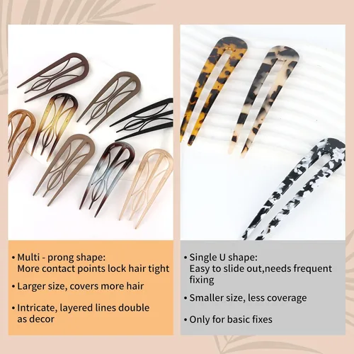 Miniatura 3 de Paquete de 8 horquillas francesas para mujer, horquillas en forma de U, horquillas para moños, dientes internos, antideslizantes, herramienta