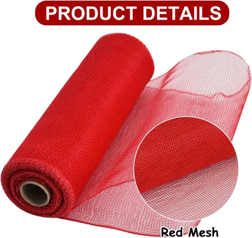 Miniatura 3 de TONIFUL 2 rollos de cinta de malla decorativa roja de 10 pulgadas, malla de tela para suministros de corona de malla, corona de puerta delantera