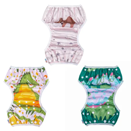 Miniatura 122 de Alva, Pañales de bebé para nadar, paquete de 2 unidades, talle único, reutilizable, lavable y ajustable de 0 a 36 meses. Tamaño de 10 a 40 lbs