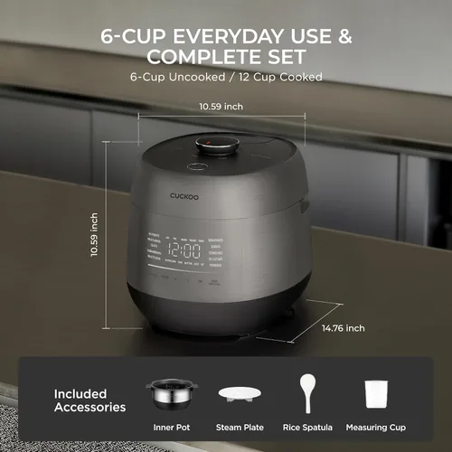 Miniatura 5 de CUCKOO Olla arrocera de doble presión de 6 tazas sin cocer / 12 tazas cocidas con tecnología de calentamiento por inducción, sistema de presión