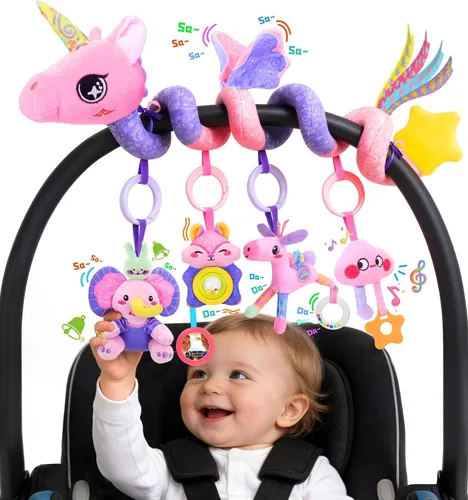 Miniatura 9 de Juguetes de asiento de coche en espiral para bebés, 0-6 meses, asiento de automóvil, juguetes sensoriales colgantes para cochecito, accesorios