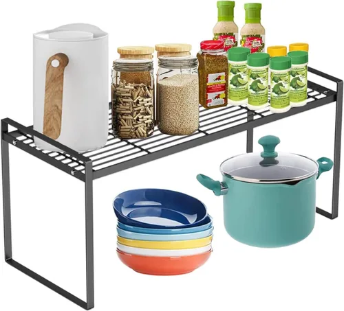 Miniatura 7 de Estante para gabinete, estante de encimera de cocina de 13 pulgadas, estante de especias apilable de alambre de metal, organizador de encimera que