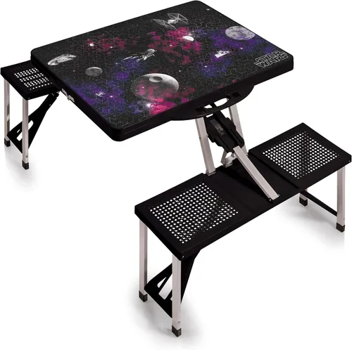 PICNIC TIME Star Wars Death Star - Mesa de picnic plegable con asientos, juego de mesa y banco de aluminio plegable con agujero para paraguas, mesa