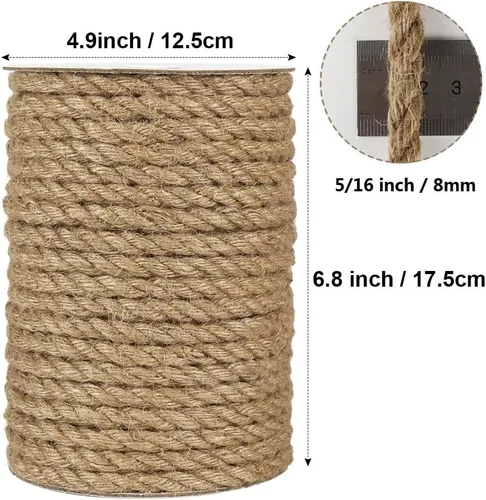 Miniatura 5 de Tenn Well Cuerda de yute de 0.315 in, cuerda de yute de 98 pies y 5/16 pulgadas de grosor, cuerda fuerte para manualidades, jardinería, decoración