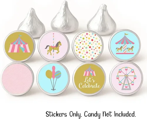 Miniatura 2 de Etiquetas de carrusel para chocolates Hershey Kisses - Calcomanías para fiesta de cumpleaños y baby shower, juego de 240