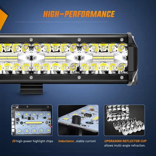 Miniatura 3 de Nilight 18024C-A barra de 20 pulgadas 420w, combo de punto de inundación de triple fila 42000LM, barra con luces LED para todoterreno o para camiones