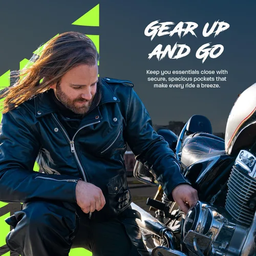 Miniatura 6 de HWK Brando - Chaqueta de cuero para motocicleta para hombre, chaqueta de cuero negro genuino con armadura CE extraíble para montar en moto