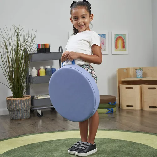 Miniatura 4 de Factory Direct Partners SoftScape - Cojines redondos de suelo para aula de 15 pulgadas con asas; asiento flexible para guardería, preescolar, sala
