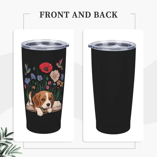 Miniatura 3 de Beagle Dog - Taza de café de acero inoxidable con tapa, diseño floral de 20 onzas, vaso térmico aislado de doble pared al vacío, regalos