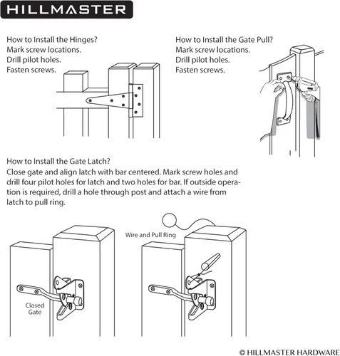 Miniatura 6 de HILLMASTER Kit de herrajes para manija de puerta de alta resistencia para valla de madera, pestillo de puerta de cierre automático con cuerda