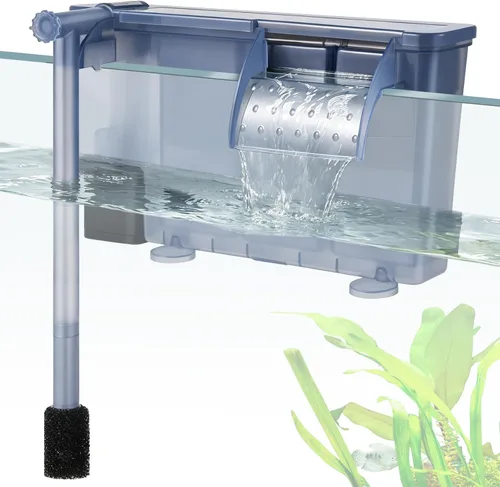 Miniatura 8 de Filtro de acuario para colgar de 5 W: filtro ultra silencioso para tanque de peces de 124 GPH con esponja de filtro y carbón activado, filtro