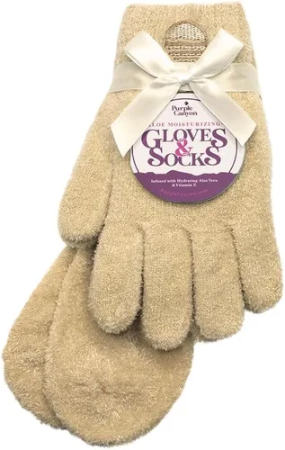 Miniatura 14 de Kit de cuidado de pies con calcetines y guantes hidratantes y bálsamo para talones de Purple Canyon Calcetines y guantes color durazno infundidos