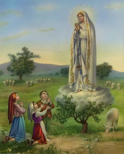 Foto autoadhesiva católica - Nuestra Señora de Fátima - 8'' x 10'' lista para ser enmarcada
