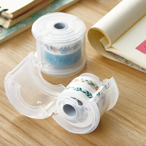Miniatura 3 de Dreamty - 2 unidades de soporte dispensador de cinta Washi, cortador de cinta portátil redondo transparente con cubierta a prueba de polvo