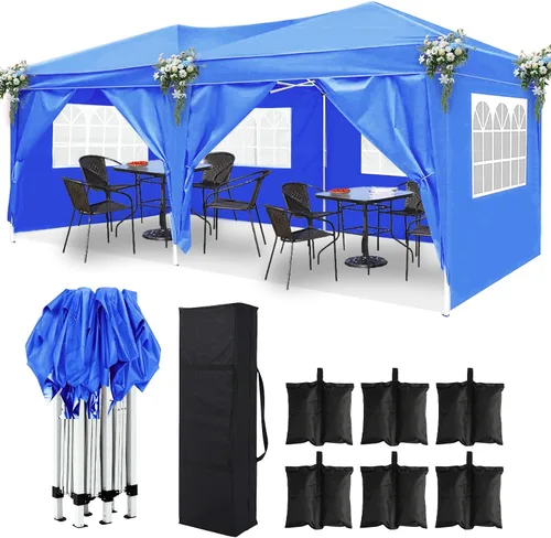 10x20 Azul Carpa Plegable para Exterior con 6 Paredes Laterales, Carpa para Bodas y Fiestas al Aire Libre Resistente al Agua para Fiestas UV50,