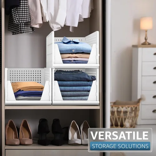 Miniatura 5 de Sorbus Paquete de 3 Organizadores Plegables de Estante de Armario para Ropa - Versátiles Cestas de Almacenamiento Apilables para Armario, Baño