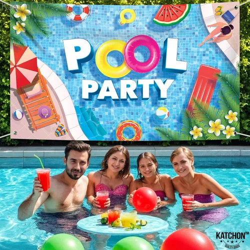 Miniatura 5 de KatchOn, Fondo extragrande para fiesta en la piscina, 72 x 44 pulgadas, pancarta de fiesta en la piscina para decoraciones de fiesta de piscina