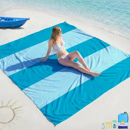 Miniatura 16 de BYDOLL Manta de playa impermeable a prueba de arena, grande sin arena, 78 x 81 pulgadas, 10 x 9 pies, manta ligera de gran tamaño sin arena, manta