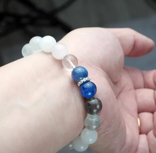 Miniatura 188 de Precious Gemstone Natural Crystal Healing Bracelet, Rutilated Quartz, Moonstone, Quartz Handmade Original Design Bracelet