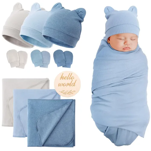 Miniatura 21 de DRESHOW BQUBO Manta para Recién Nacido con Sombrero de Moño y Guantes de Algodón, Manta de Envoltorio para Bebé Cálido, Saco de Dormir para Bebé