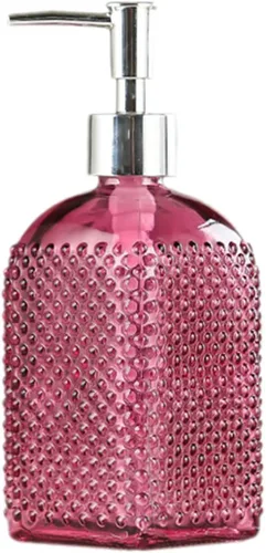 Miniatura 10 de Sizikato Botella dispensadora de jabón de vidrio con superficie con cuentas, 16 oz Rojo