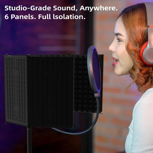 Miniatura 6 de Escudo aislante para micrófono – Panel insonorizado plegable y ajustable para grabación, podcast, cabina vocal, estudio y uso doméstico