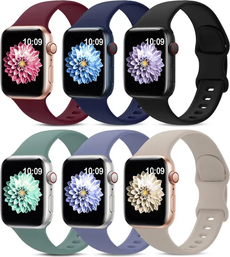 Paquete de 6 correas deportivas compatibles con Apple Watch de 1.496 in 1.575 in 1.614 in 1.654 in 1.732 in 1.772 in 1.929 in 1.811 in para mujeres